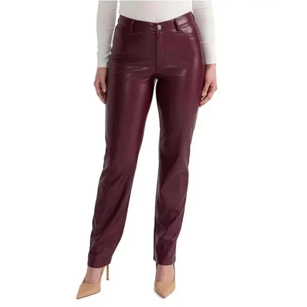 New Joie Burgundy Faux Leather High Rise Straight Leg Pants Womens Size 14